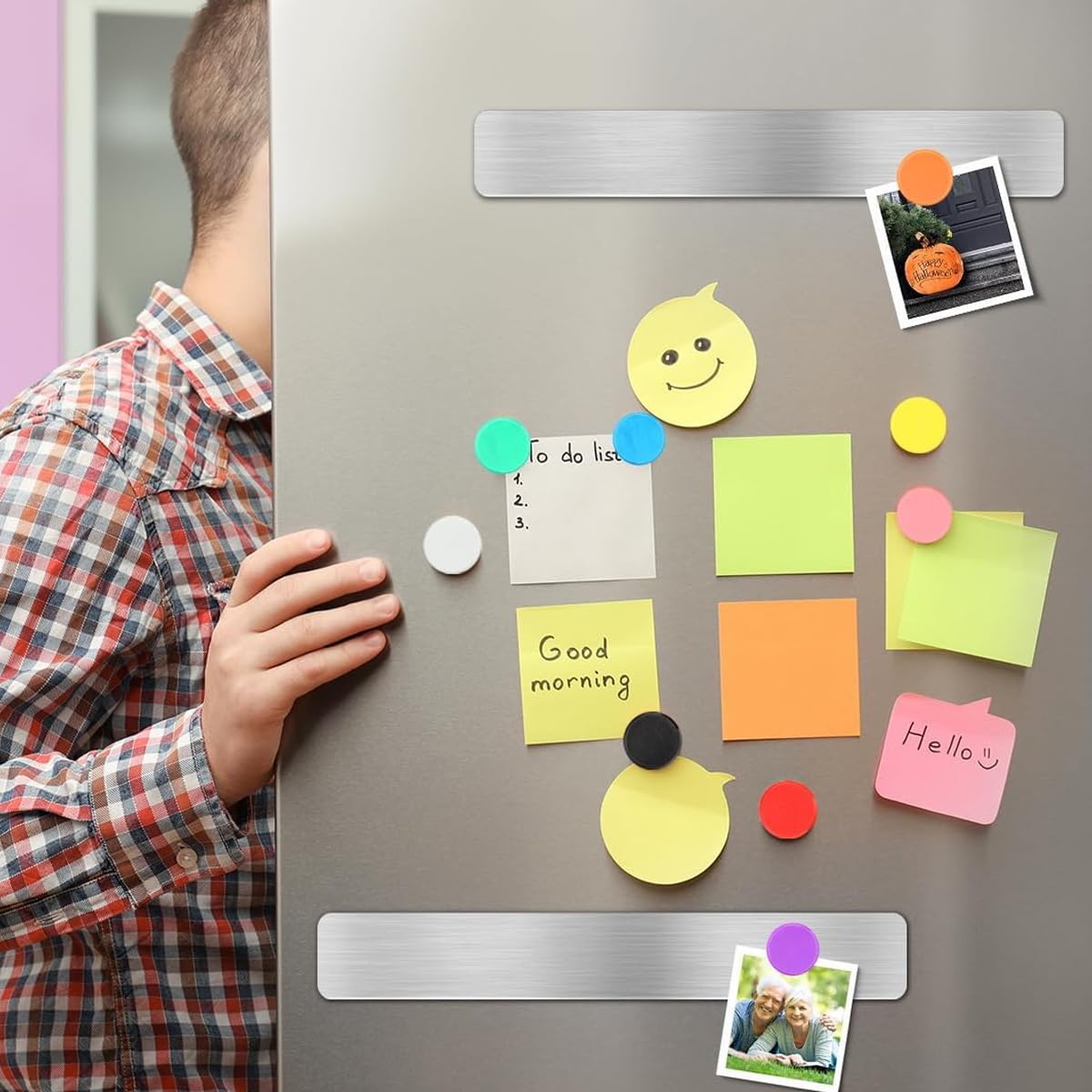 Climberty 4 Pack Magnetic Stainless Memo Board Strip Message Board with 16 Pcs Color Magnets, Adhesive Backing Bulletin Bar Board for Office, Home, Photo Wall, Documents and Fridge (Silver) Climberty 4 Pack Magnetic Stainless Memo Board Strip Message Board with 16 Pcs Color Magnets, Adhesive Backing Bulletin Bar Board for Office, Home, Photo Wall, Documents and Fridge (Silver)